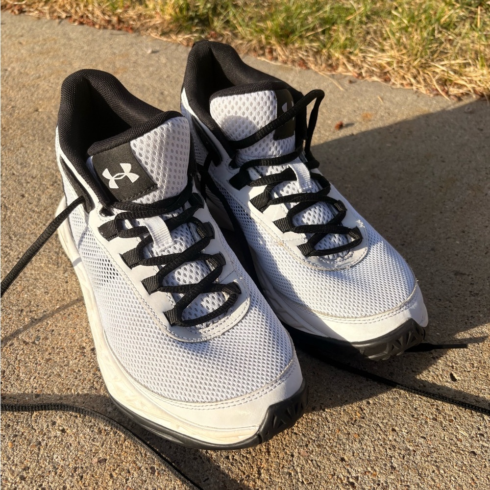 Boys Under Armour White and Black Basketball Shoes
